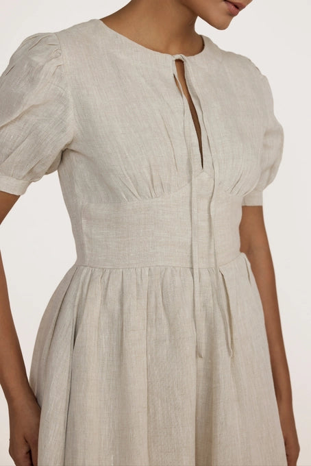 Short Sleeve Bodice Dress - Natural