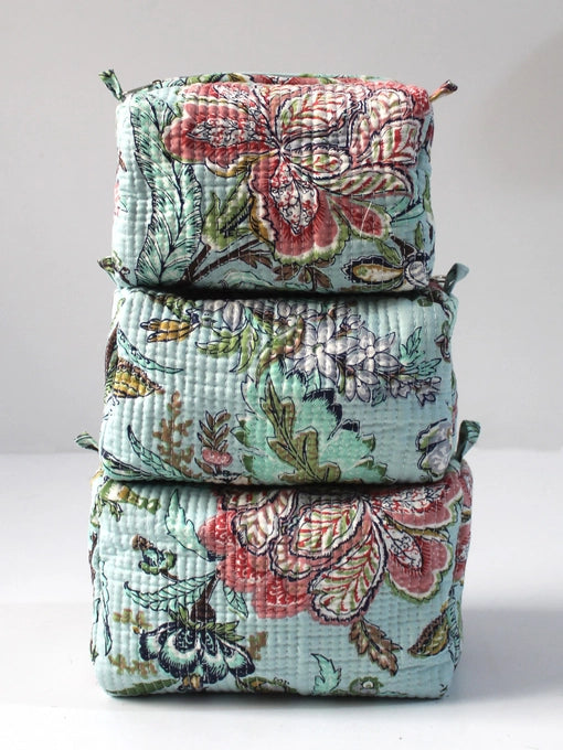 Blue Floral Print Cosmetic Bag