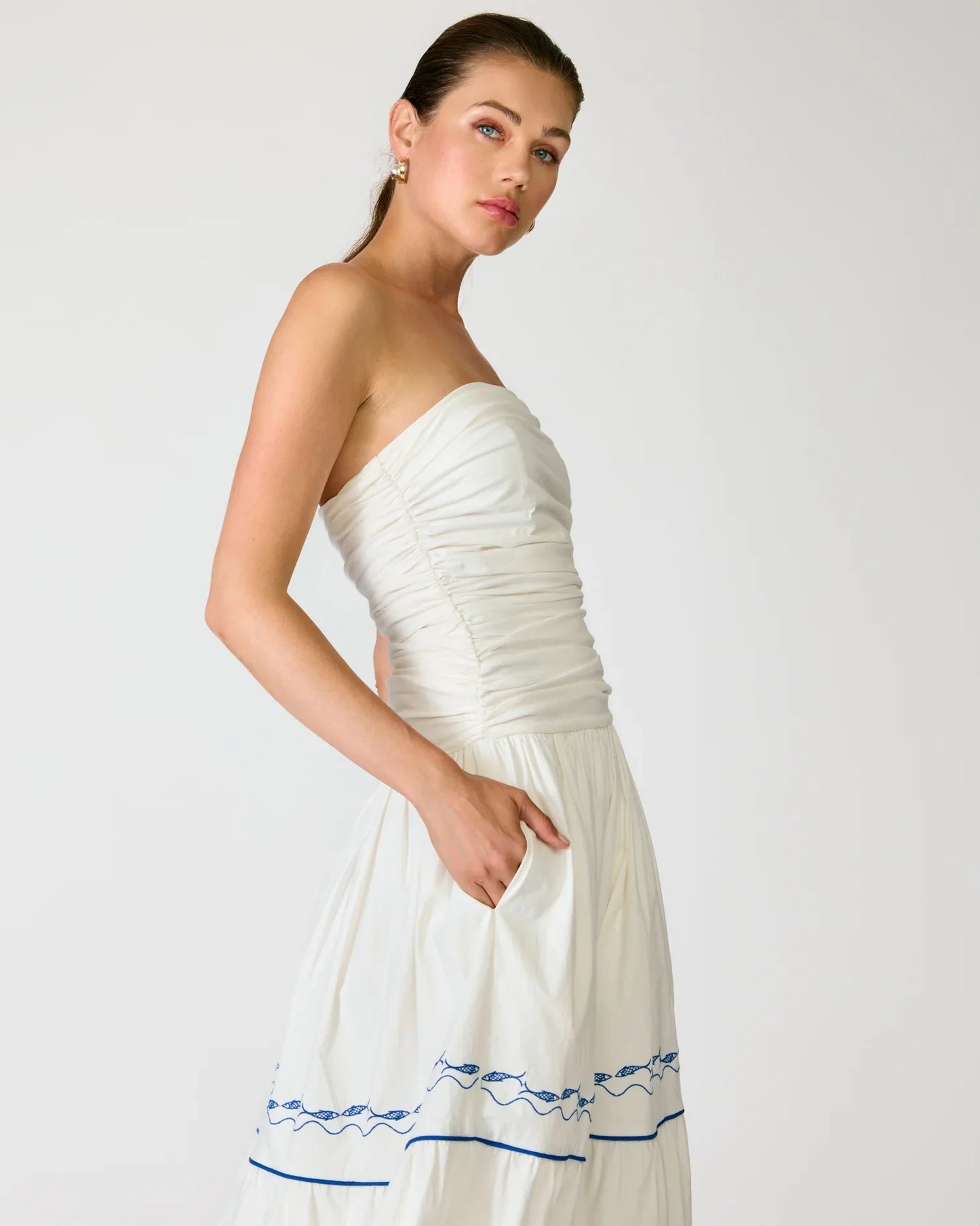 Oia Dress - White/Blue
