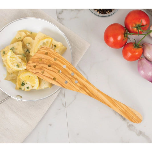 Italian Olive Wood Wide Pierced Spatula