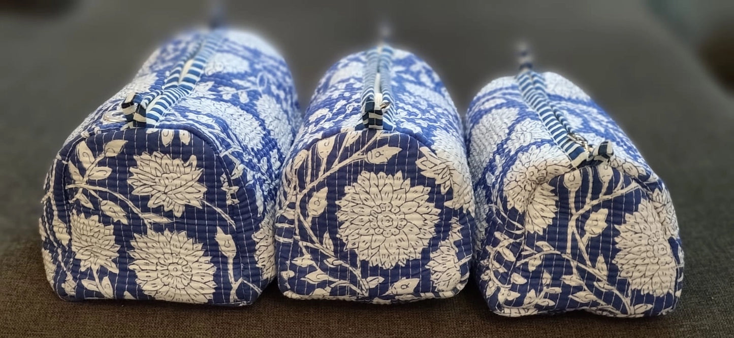 Blue & White Floral Print Cosmetic Bag