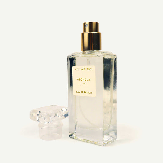 Perfume bottle labeled 'Alchemy' by Civil Alchemy on a white background