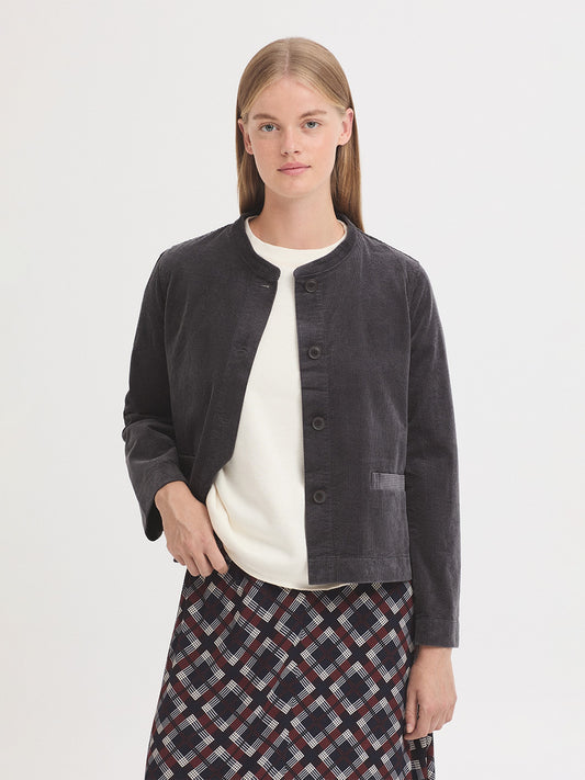 Mandarin Collar Corduroy Jacket - Black