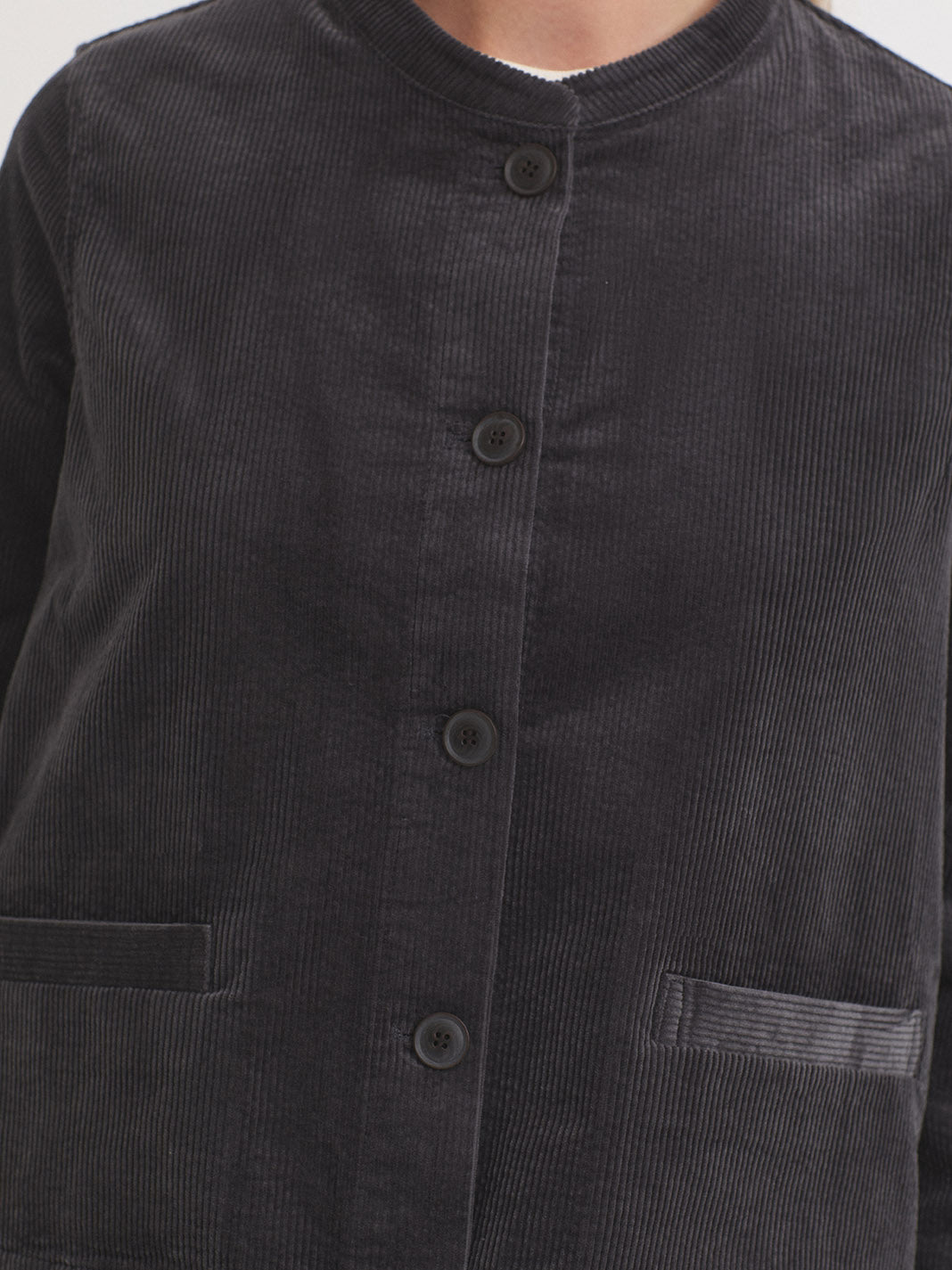 Mandarin Collar Corduroy Jacket - Black