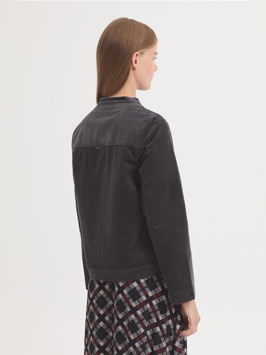 Mandarin Collar Corduroy Jacket - Black