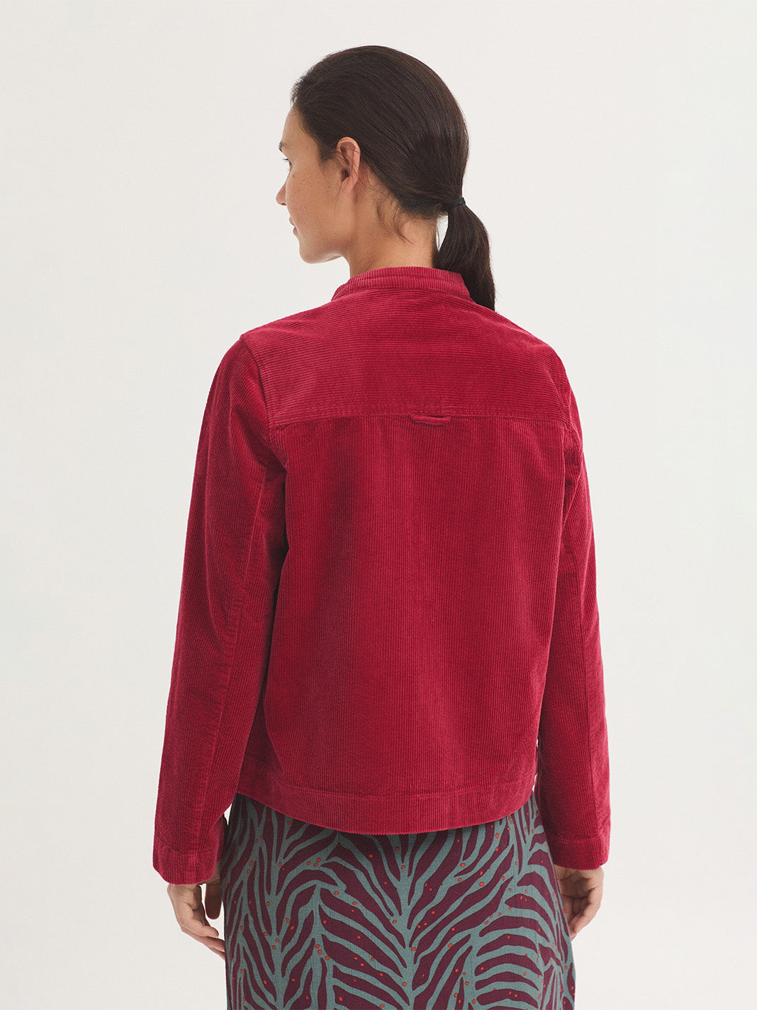 Mandarin Collar Corduroy Jacket - Intense Red