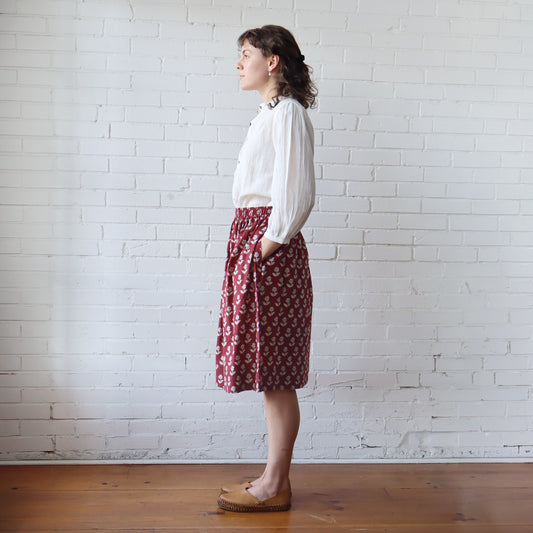 CA Everyday Skirt - Burgundy Block Print