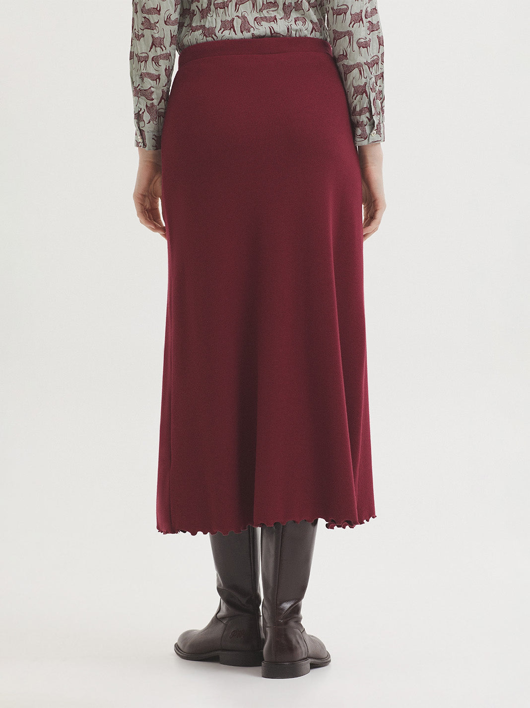 Long Ribbed Skirt - Burgundy