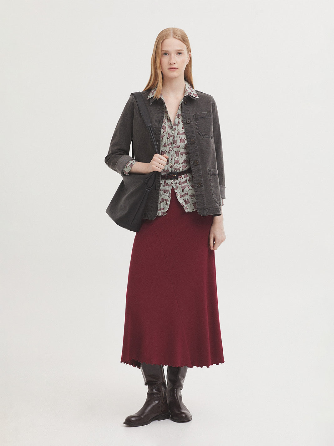 Long Ribbed Skirt - Burgundy