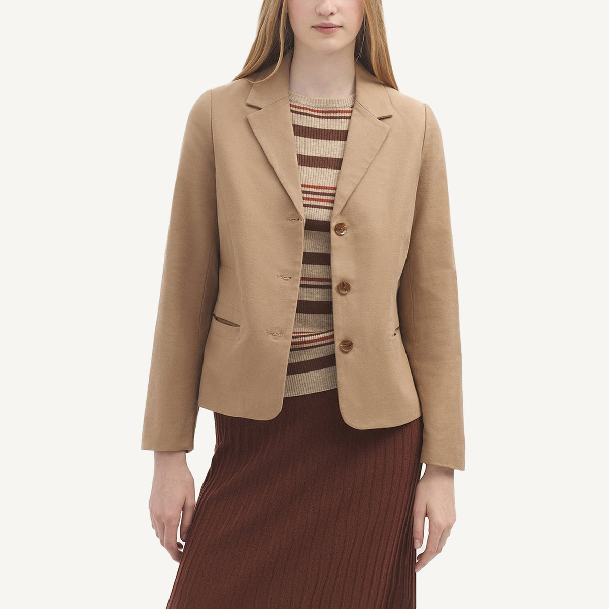 Beige Stretch Velvet Cord Blazer