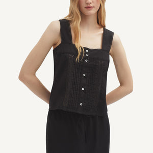 Lacy Top with Pleats - Black