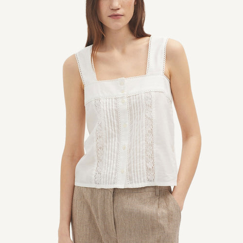 Lacy Top with Pleats - White