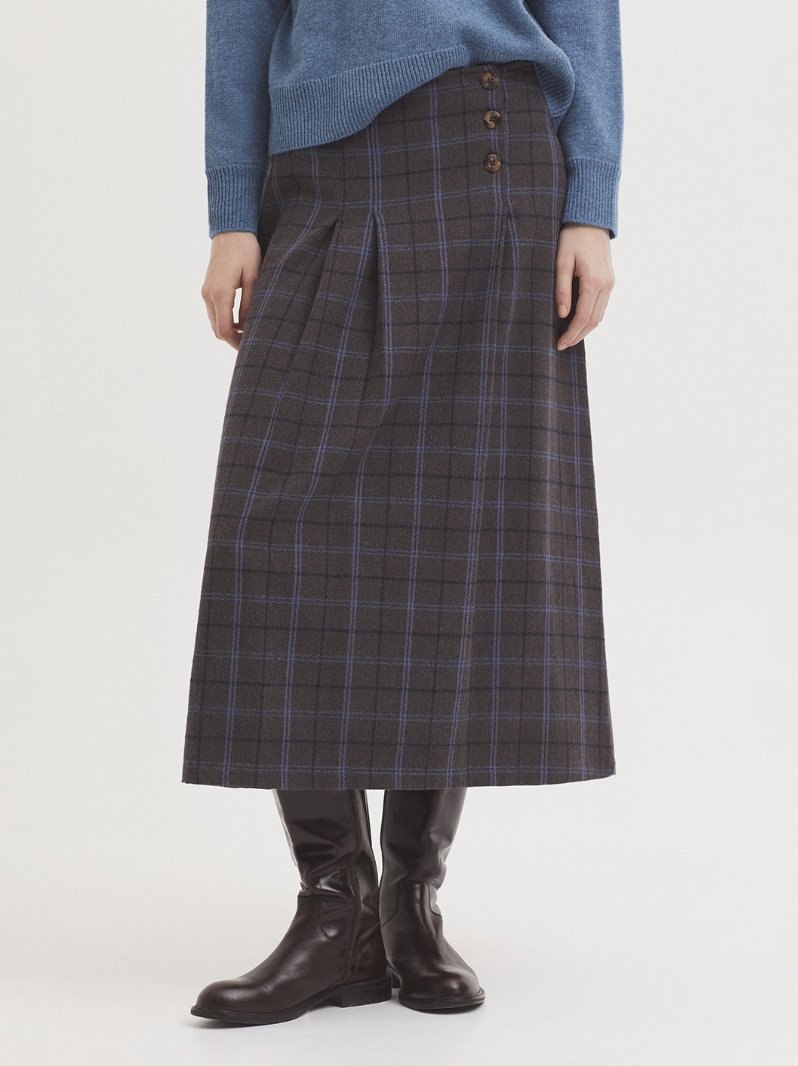 Pleats Checkered Skirt - Dark Grey