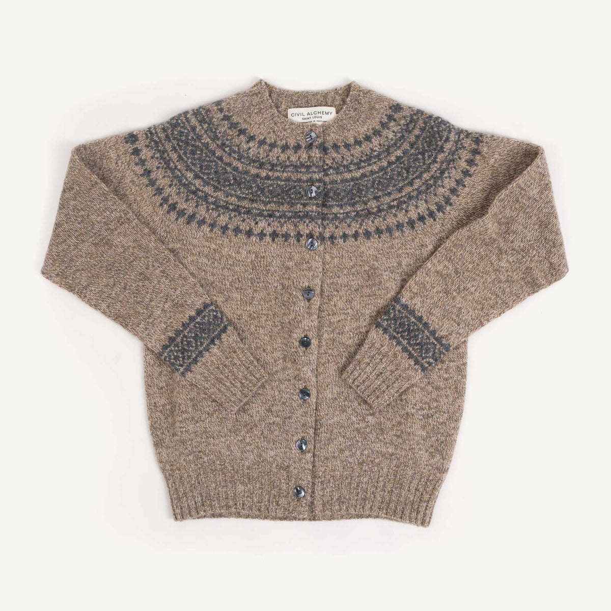 Shetland Fair Isle Cardigan - Carob/Cameo