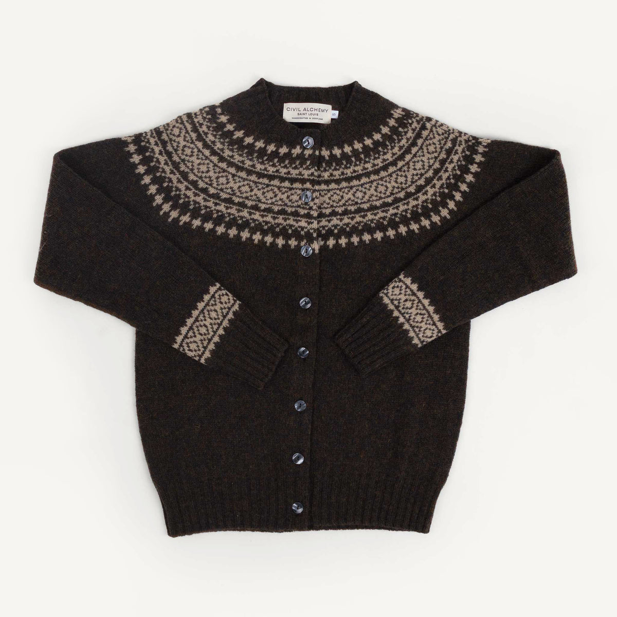Shetland Fair Isle Cardigan - Pebble/Basalt