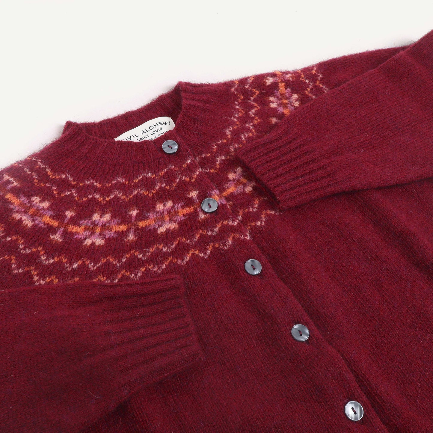 Shetland Fair Isle Cardigan - Claret