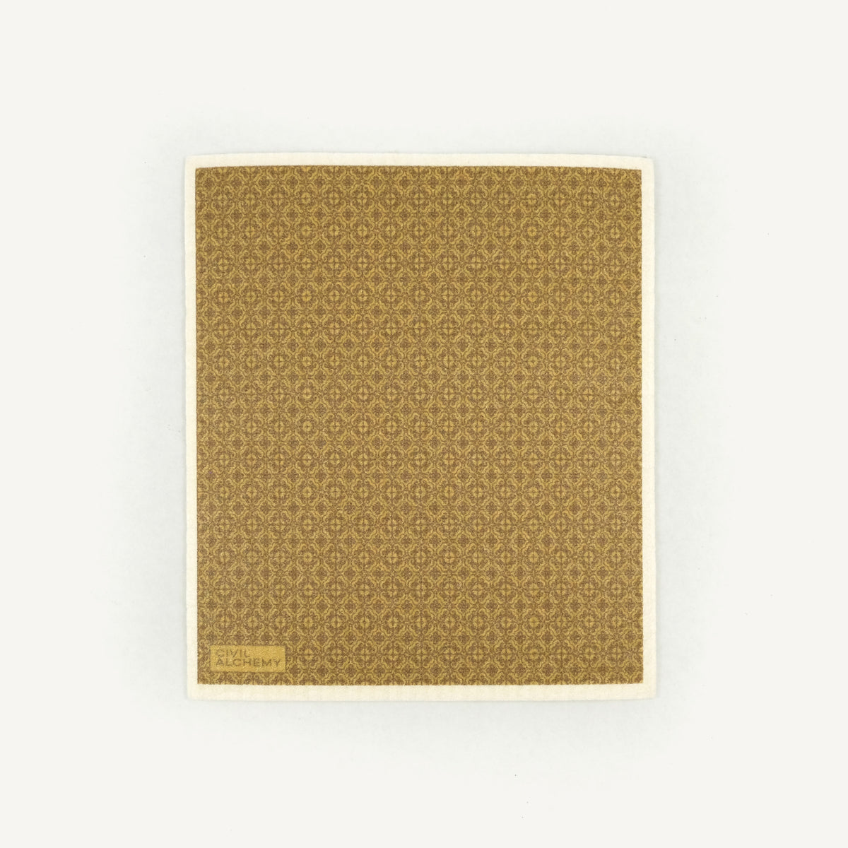 Patterned brown Swedish dishcloth on a white background