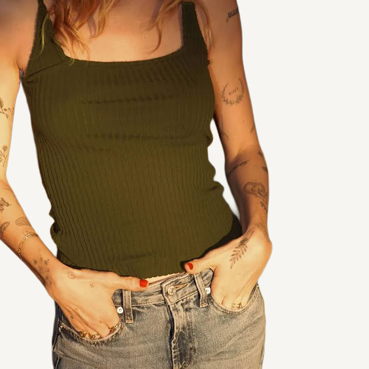 Pointelle Square Cami - Sage