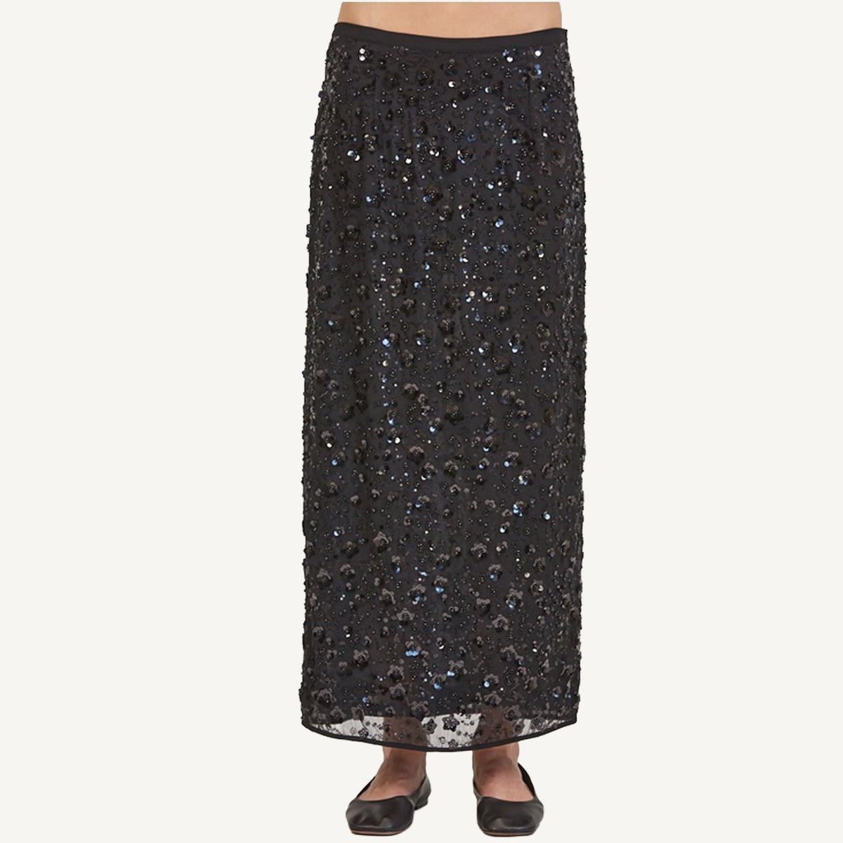 Sequin Midi Skirt - Black