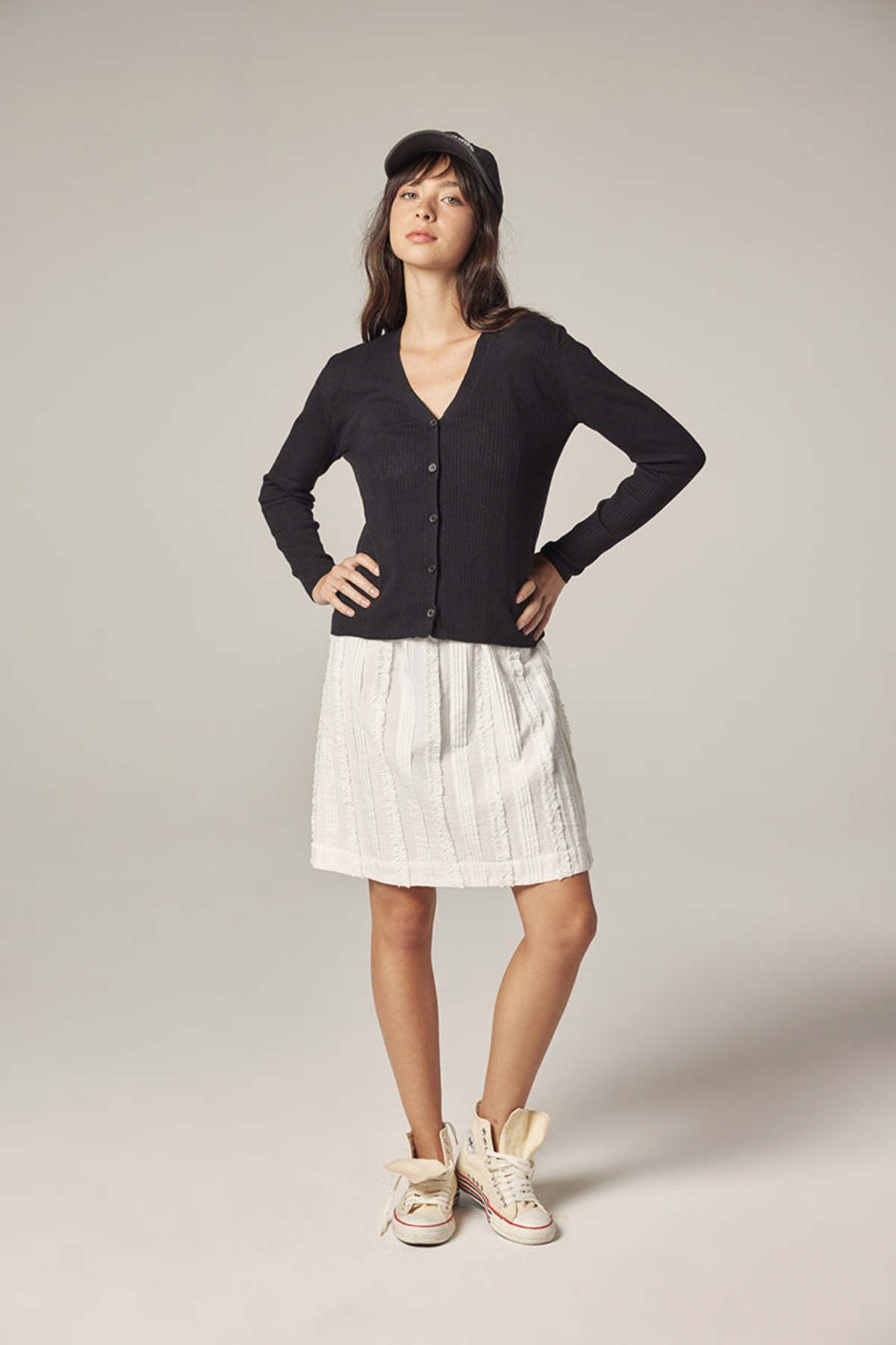 V-Neck Cotton Cardigan Black