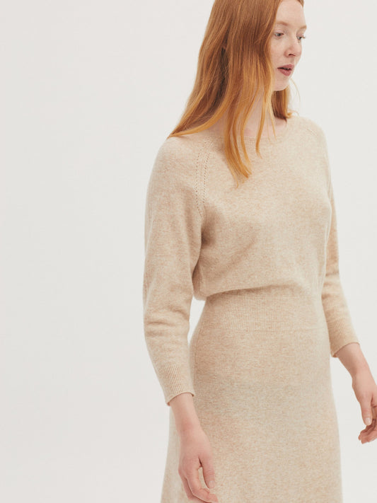 Knit Dress with Sleeves - Terracotta Ecru Pointelle