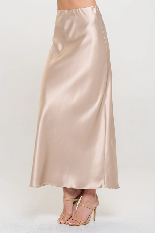 Silky Satin Maxi Skirt - Beige