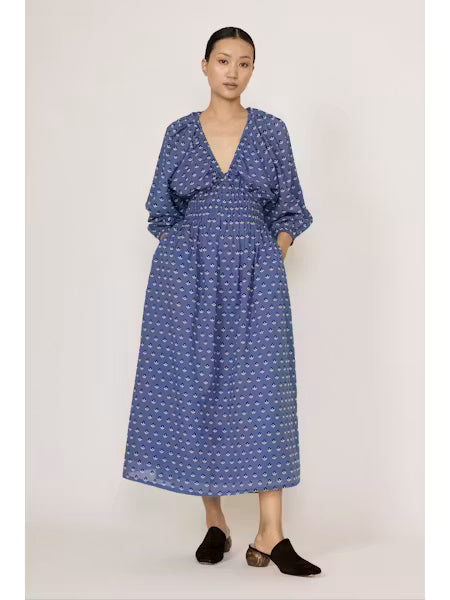 Gathered Plunge Dress - Embroidered Butti Print