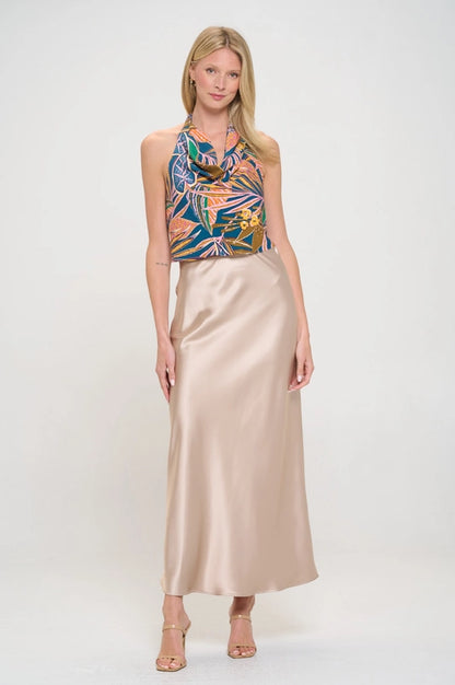 Silky Satin Maxi Skirt - Beige