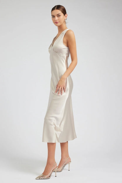 Silk Sweetheart Midi Dress - Champagne