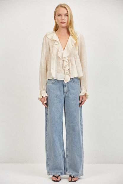 Linen V-Neck Blouse - Natural