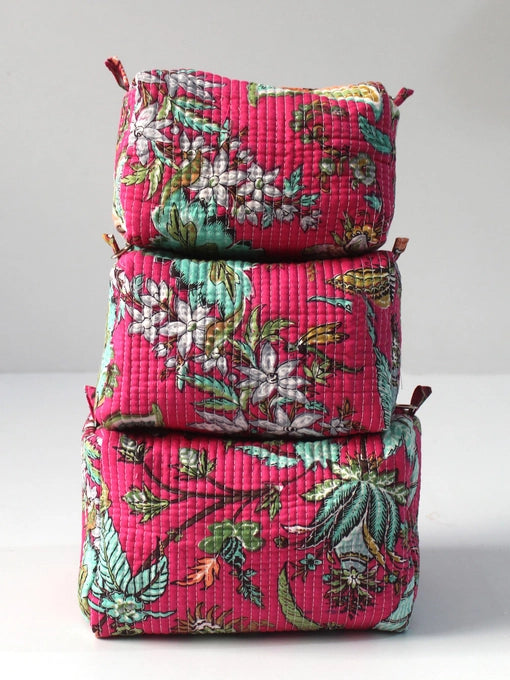 Pink Floral Print Cosmetic Bag
