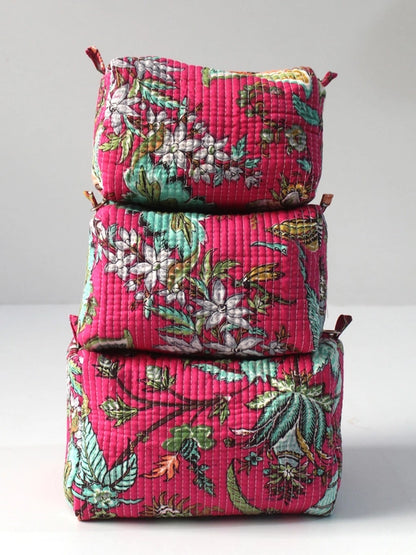 Pink Floral Print Cosmetic Bag