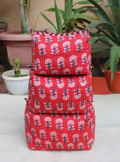 Red Boota Print Cosmetic Bag