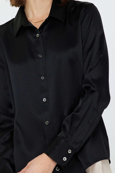 Silk Button Down Blouse - Black