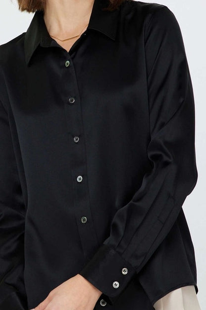 Silk Button Down Blouse - Black