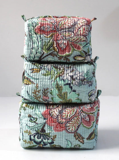 Blue Floral Print Cosmetic Bag