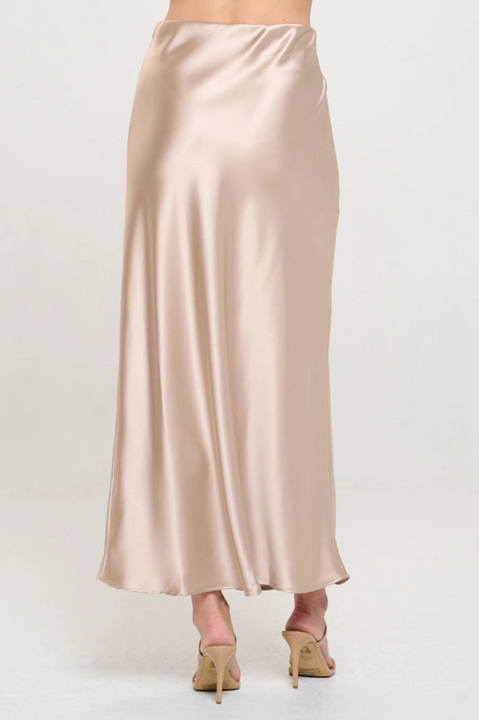 Silky Satin Maxi Skirt - Beige