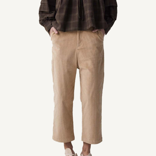 Cropped Corduroy Baggy Pant - Beige