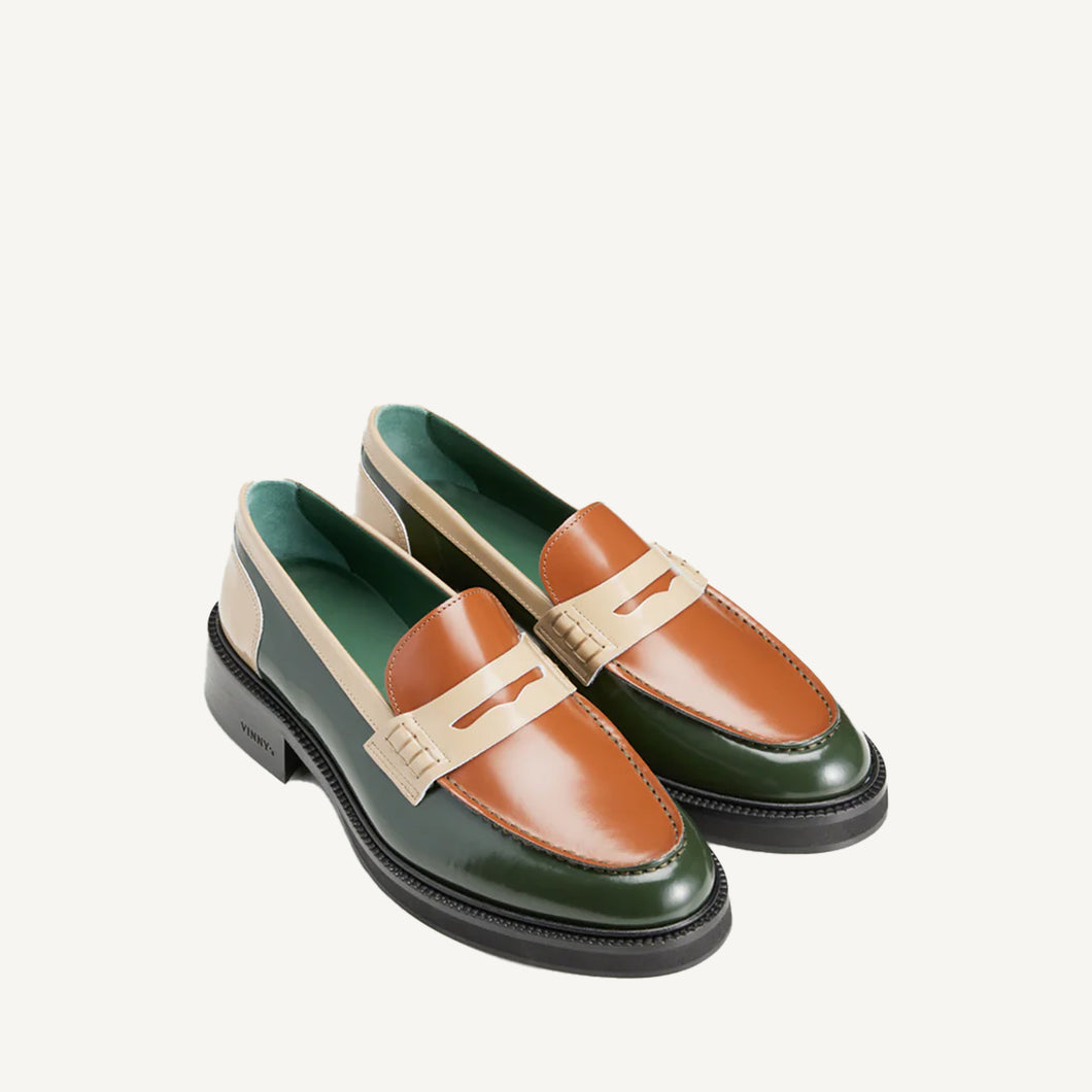 Heeled Townie - Polido Leather Green Champagne Cognac
