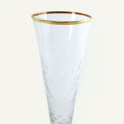 Etched Glass Flute with Gold Rim - Set of 6