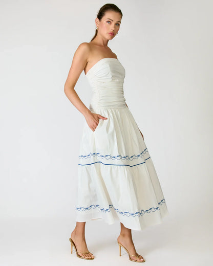 Oia Dress - White/Blue
