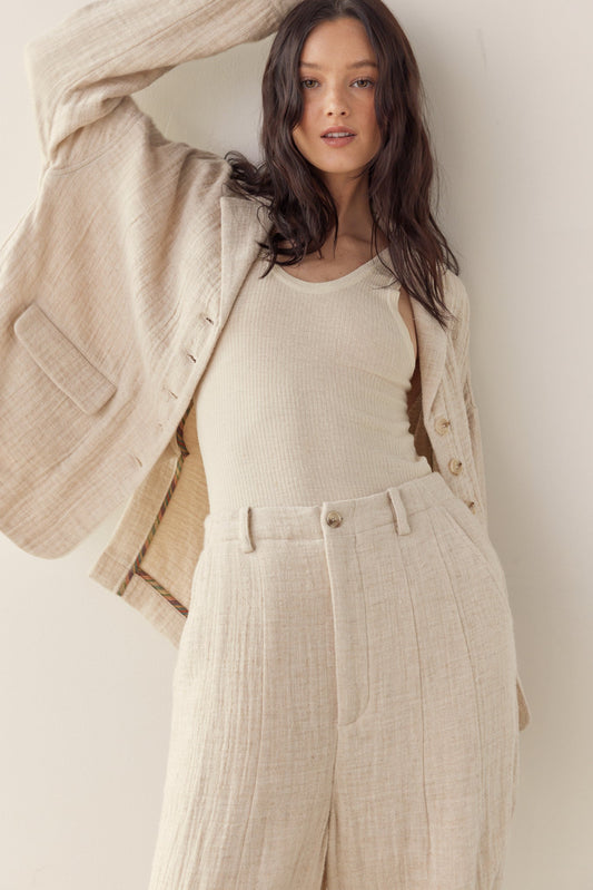 Loose Fit Linen Jacket - Natural
