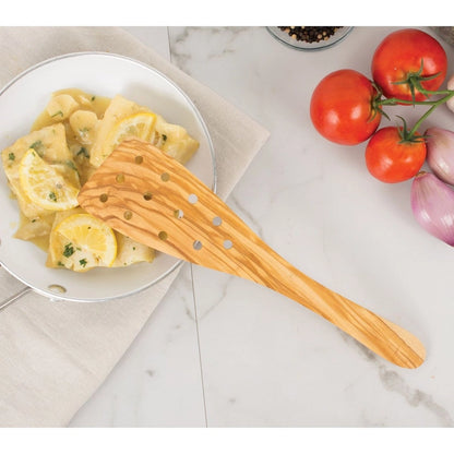 Italian Olive Wood Wide Pierced Spatula