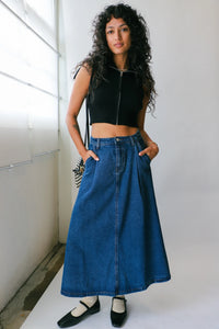 Bonnie Denim Midi Skirt - Washed Blue