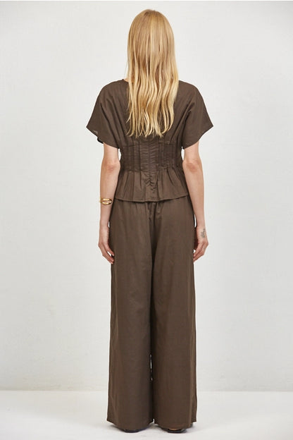 Woven Round Blouse - Chocolate Brown