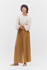 Raw Edge Gauze Pant Br. Olive