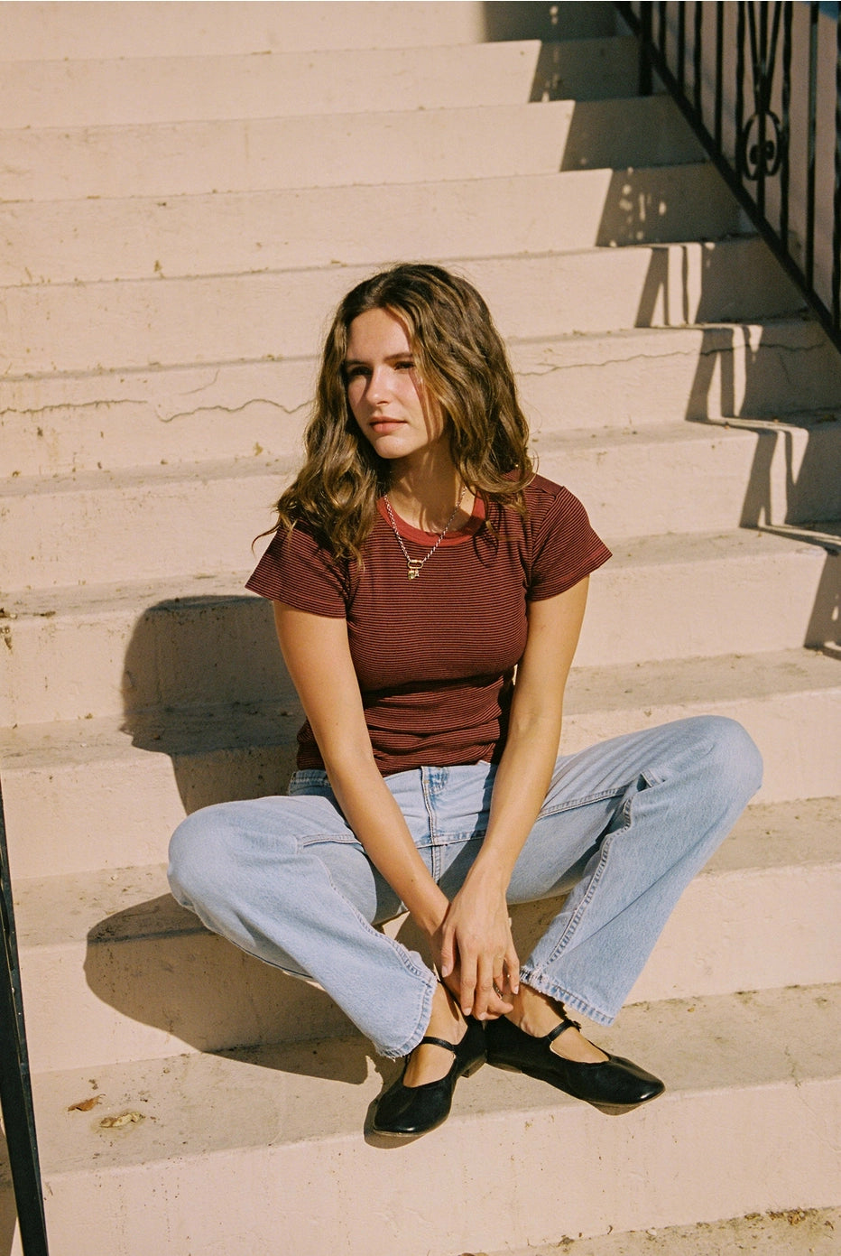 Striped Ringer Tee - Brick