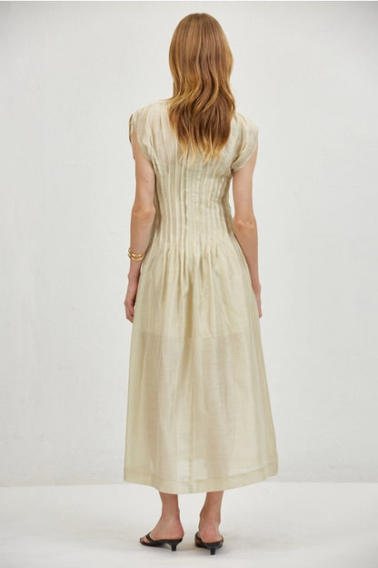 Linen Round Midi Dress - Taupe