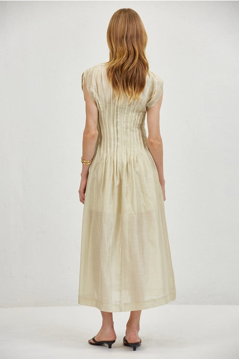 Linen Round Midi Dress - Taupe