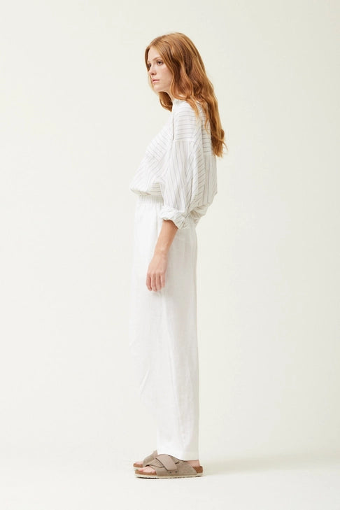 Pleated Inseam Linen Pants - Off White